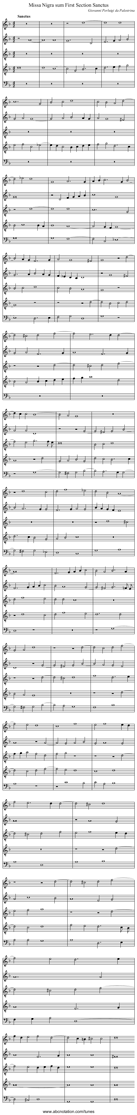 Missa Nigra sum First Section Sanctus - staff notation