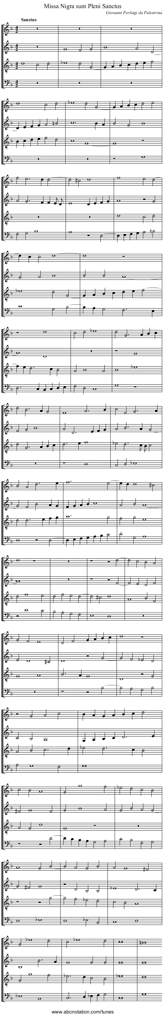 Missa Nigra sum Pleni Sanctus - staff notation