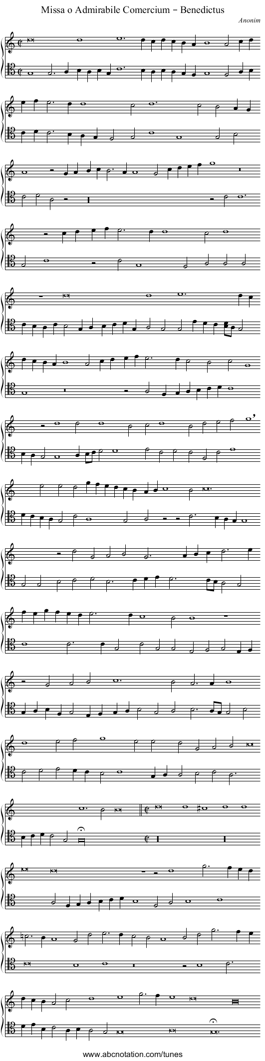 Missa o Admirabile Comercium – Benedictus - staff notation