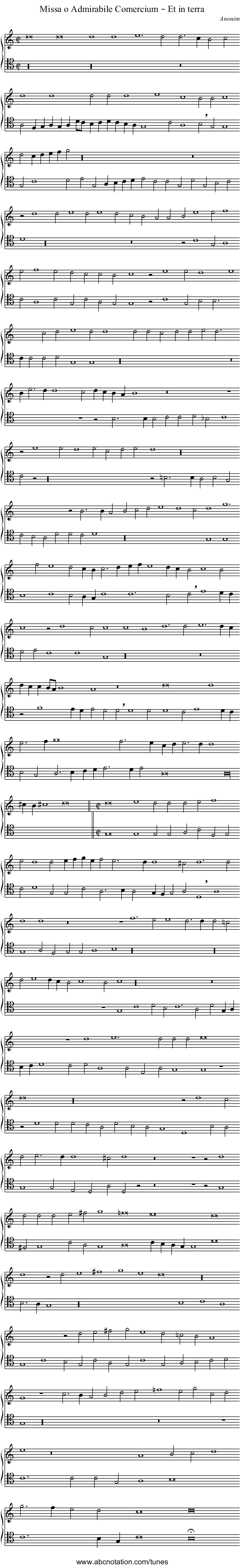 Missa o Admirabile Comercium – Et in terra - staff notation