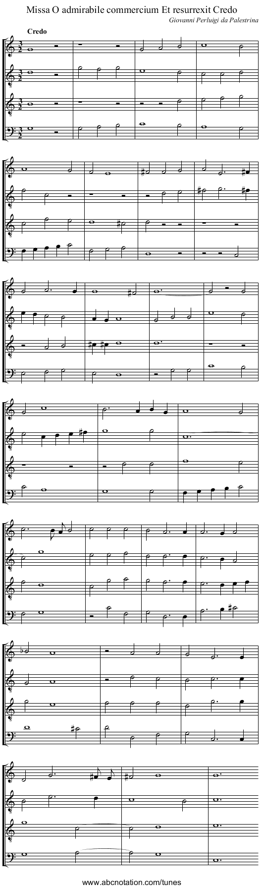 Missa O admirabile commercium Et resurrexit Credo - staff notation