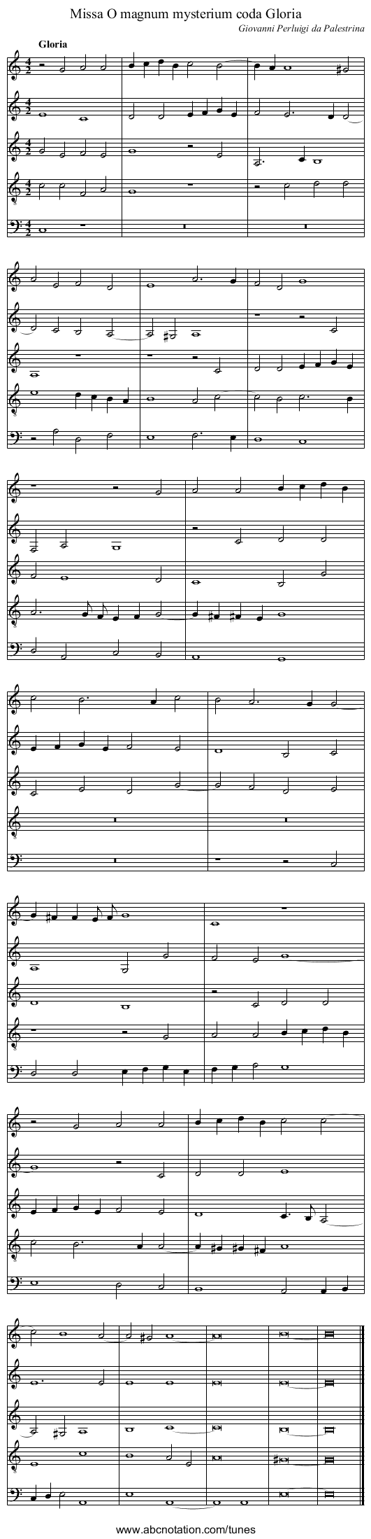 Missa O magnum mysterium coda Gloria - staff notation