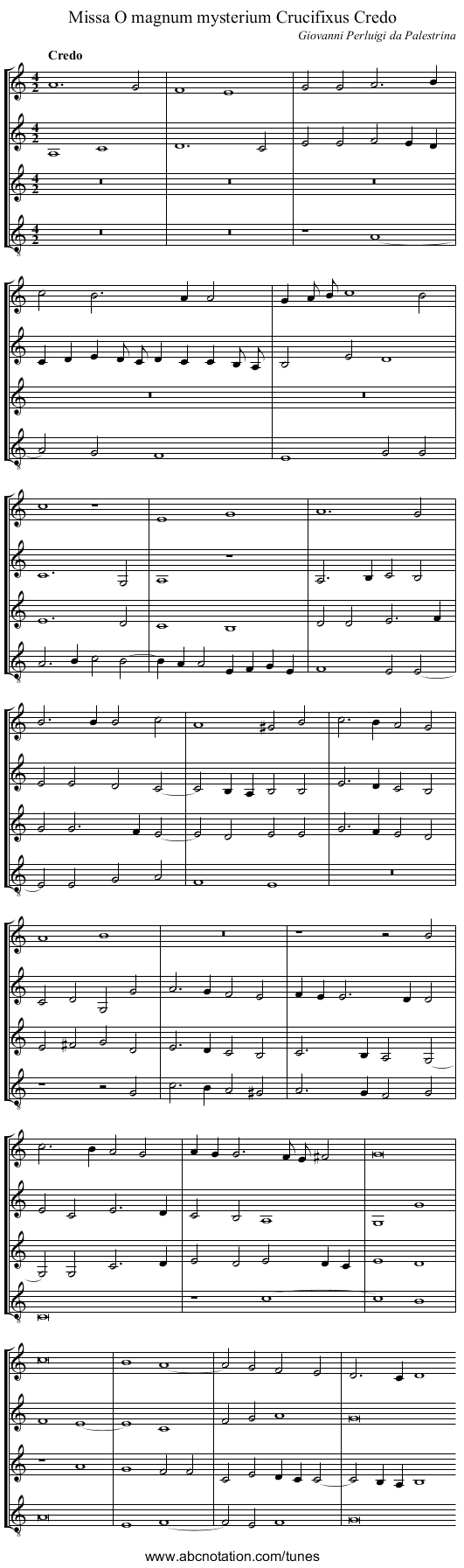 Missa O magnum mysterium Crucifixus Credo - staff notation