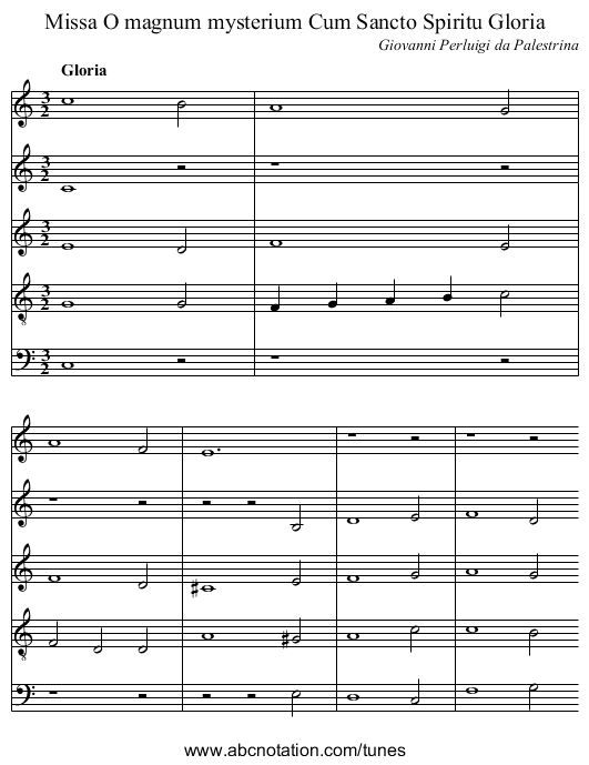 Missa O magnum mysterium Cum Sancto Spiritu Gloria - staff notation