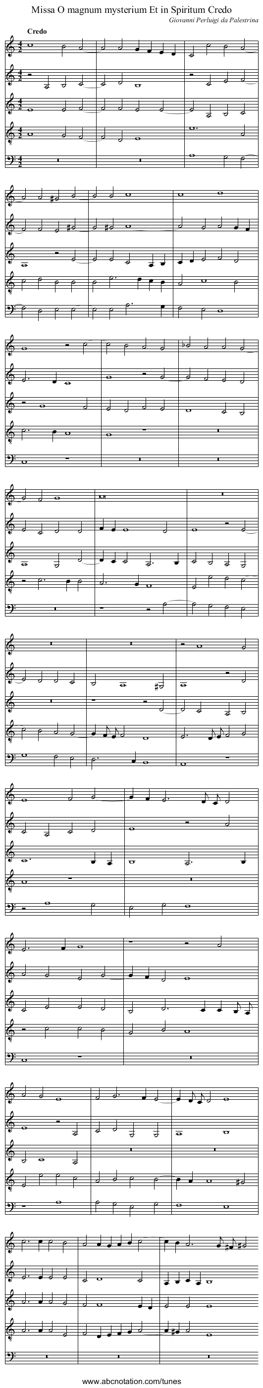 Missa O magnum mysterium Et in Spiritum Credo - staff notation