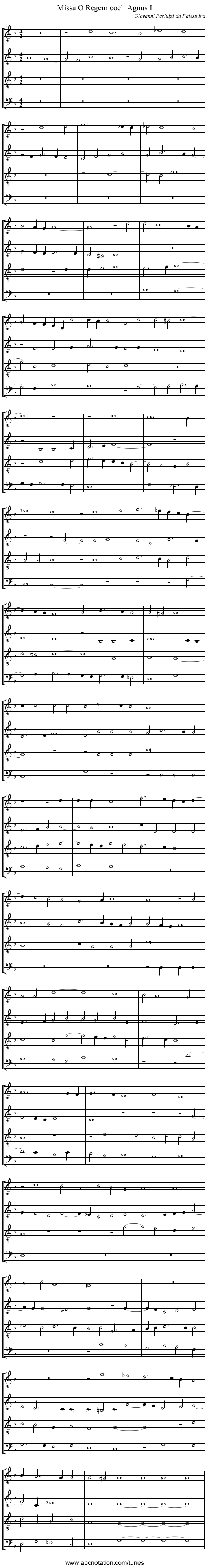 Missa O Regem coeli Agnus I - staff notation