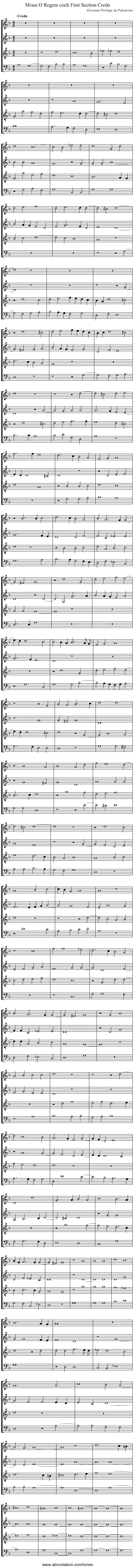 Missa O Regem coeli First Section Credo - staff notation