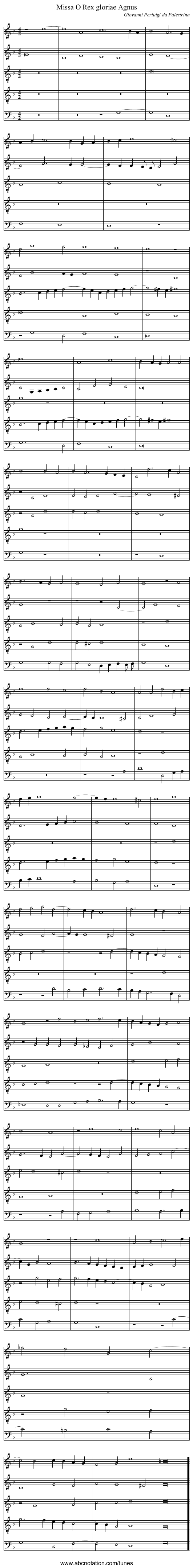 Missa O Rex gloriae Agnus - staff notation