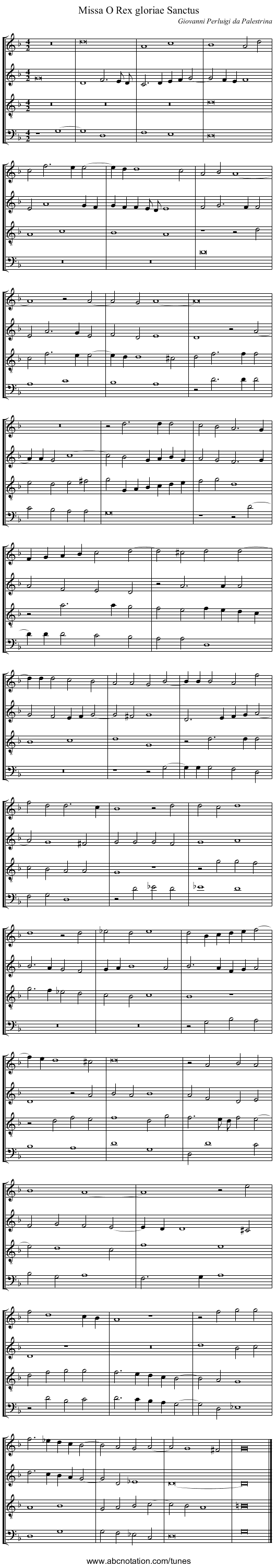 Missa O Rex gloriae Sanctus - staff notation