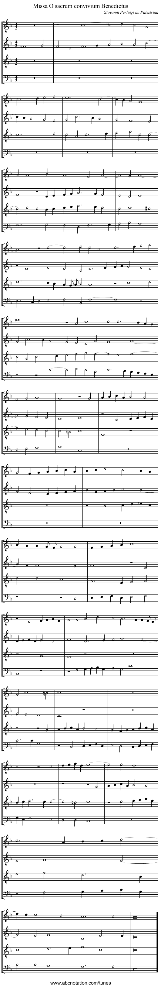 Missa O sacrum convivium Benedictus - staff notation