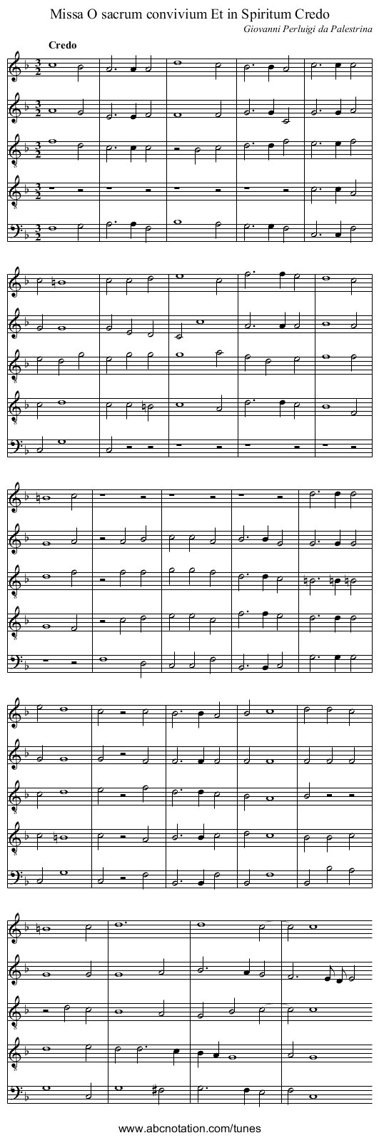 Missa O sacrum convivium Et in Spiritum Credo - staff notation