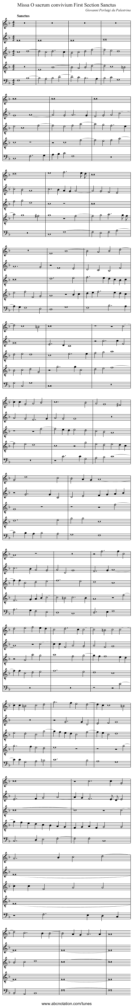 Missa O sacrum convivium First Section Sanctus - staff notation