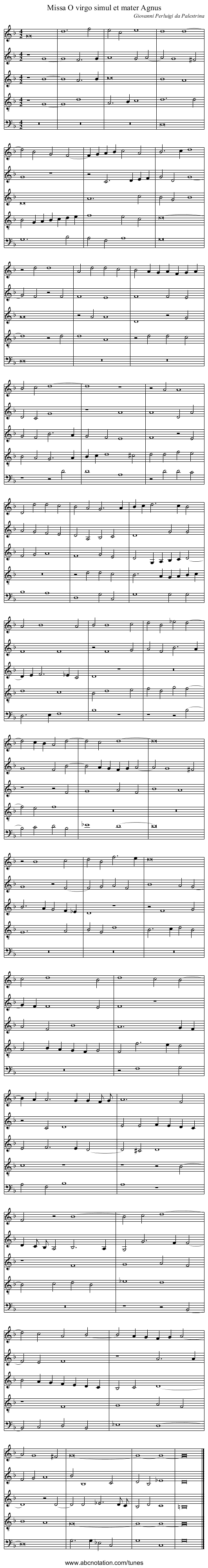 Missa O virgo simul et mater Agnus - staff notation