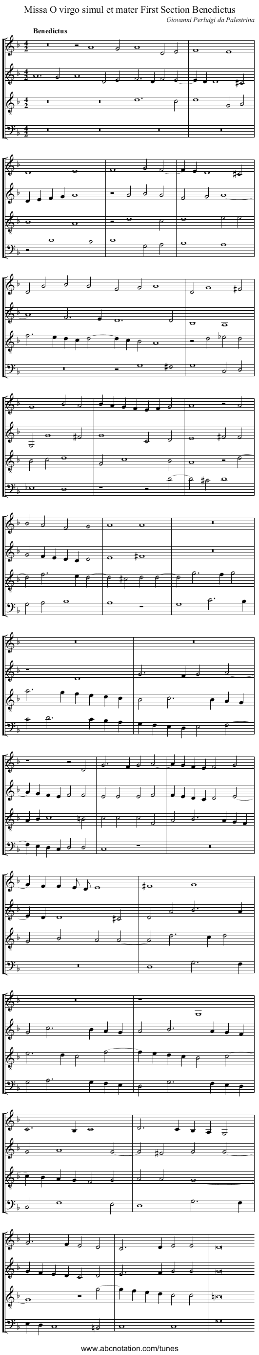 Missa O virgo simul et mater First Section Benedictus - staff notation