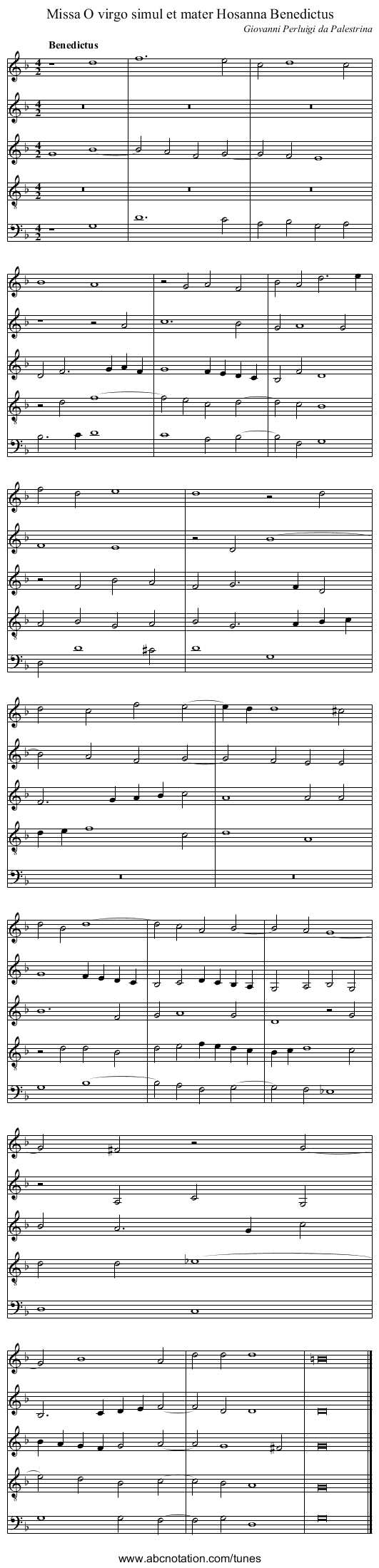 Missa O virgo simul et mater Hosanna Benedictus - staff notation