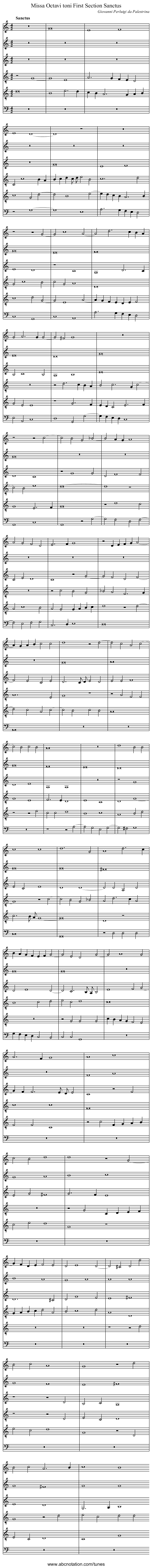 Missa Octavi toni First Section Sanctus - staff notation
