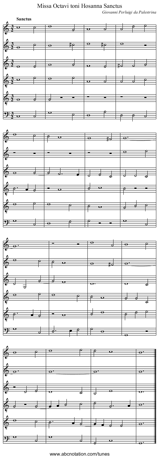 Missa Octavi toni Hosanna Sanctus - staff notation
