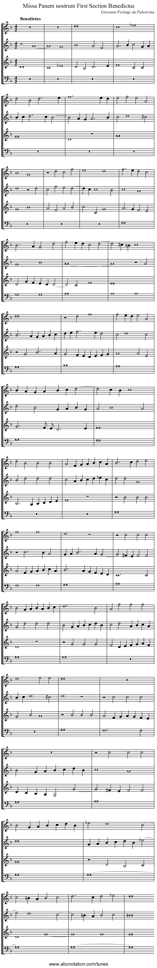 Missa Panem nostrum First Section Benedictus - staff notation