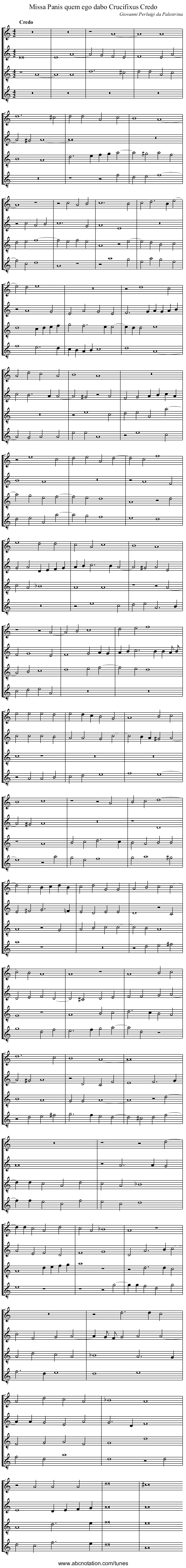 Missa Panis quem ego dabo Crucifixus Credo - staff notation