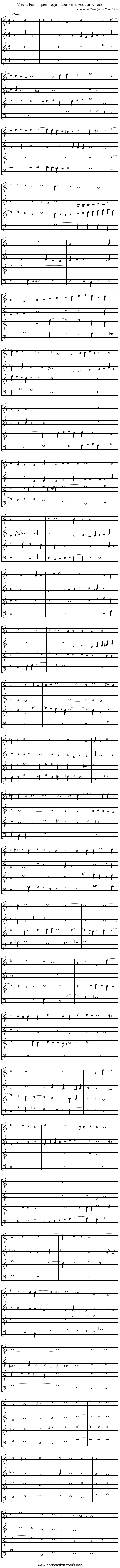 Missa Panis quem ego dabo First Section Credo - staff notation