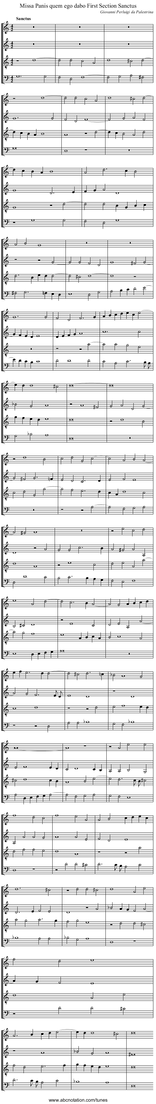 Missa Panis quem ego dabo First Section Sanctus - staff notation