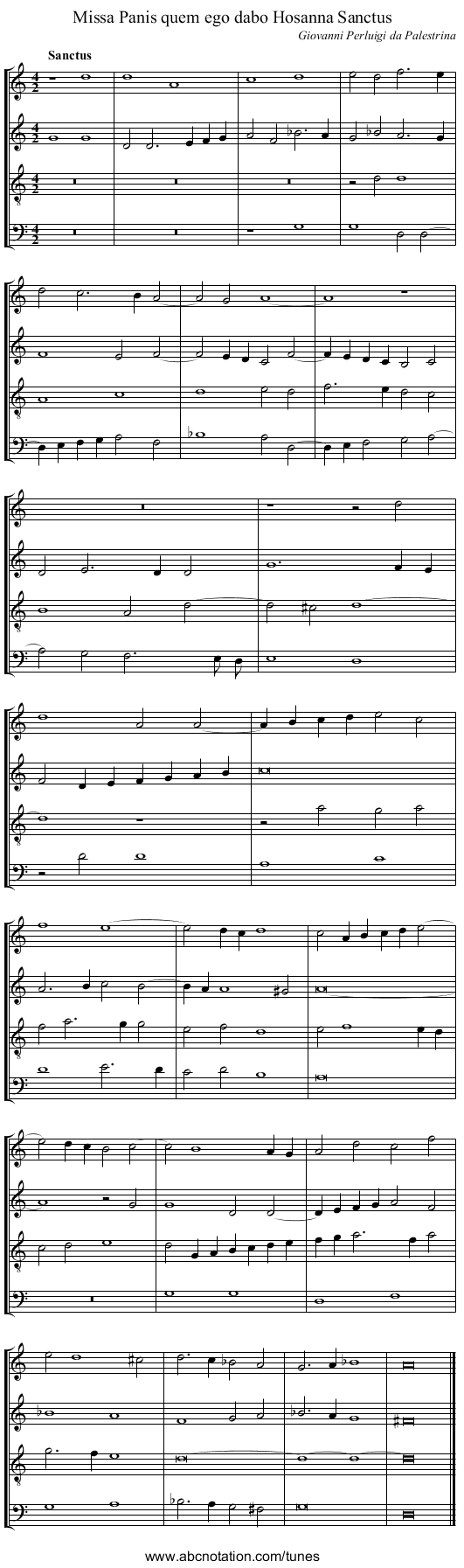 Missa Panis quem ego dabo Hosanna Sanctus - staff notation