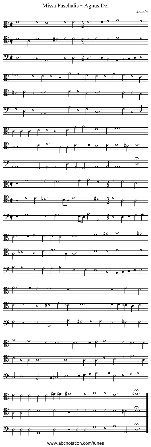 Missa Paschalis – Agnus Dei - staff notation