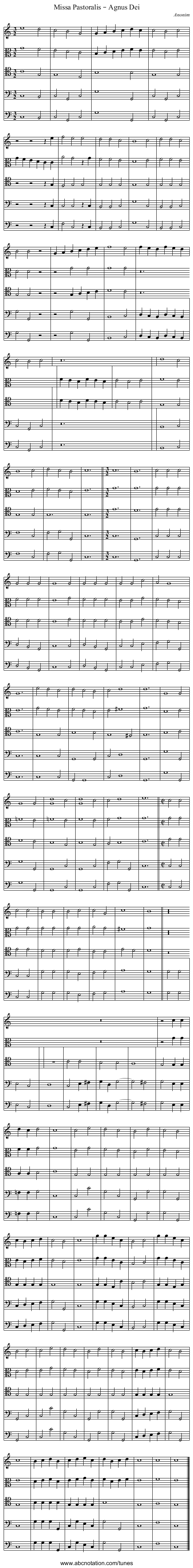 Missa Pastoralis – Agnus Dei - staff notation