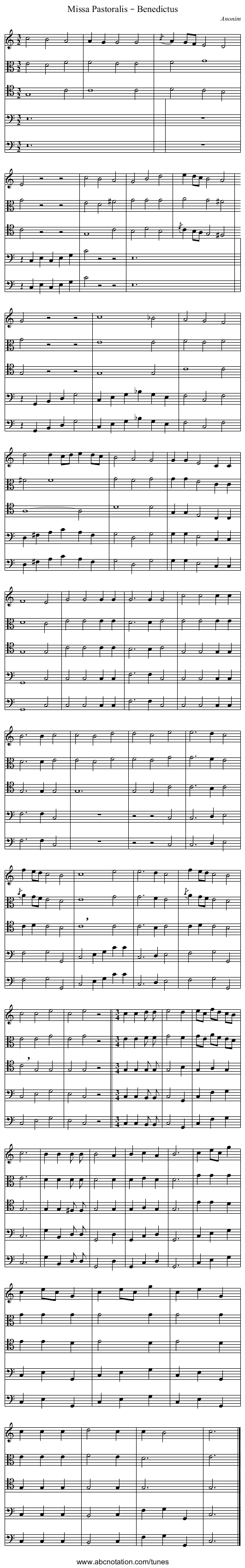 Missa Pastoralis – Benedictus - staff notation