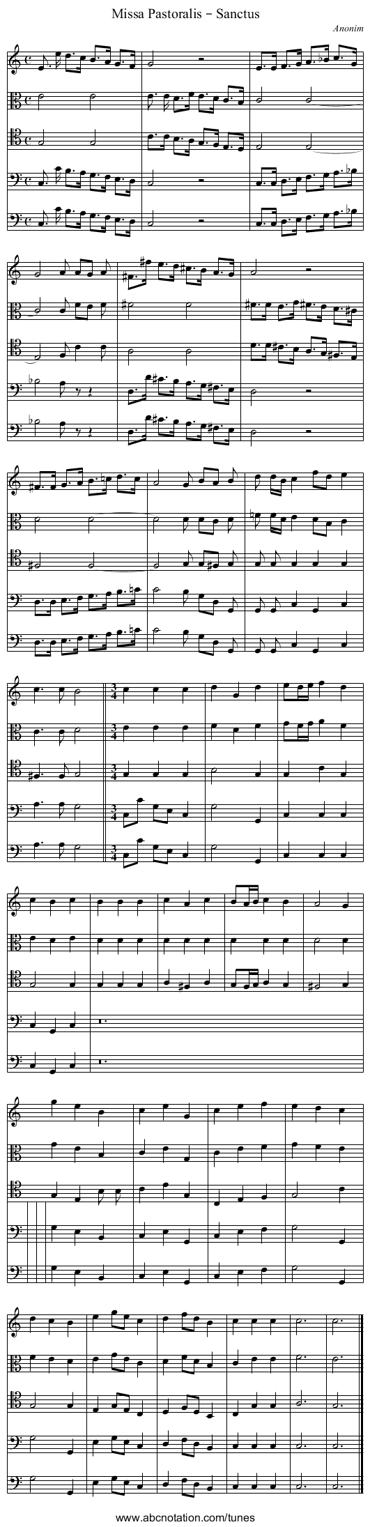 Missa Pastoralis – Sanctus - staff notation
