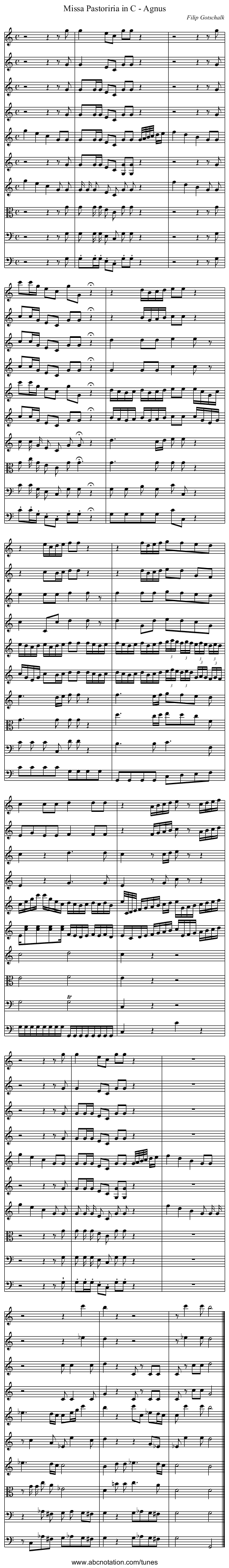 Missa Pastoriria in C - Agnus - staff notation