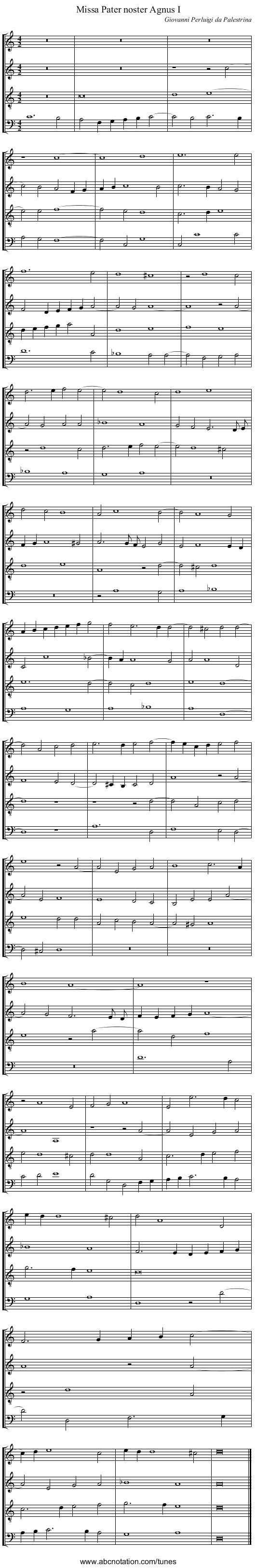 Missa Pater noster Agnus I - staff notation