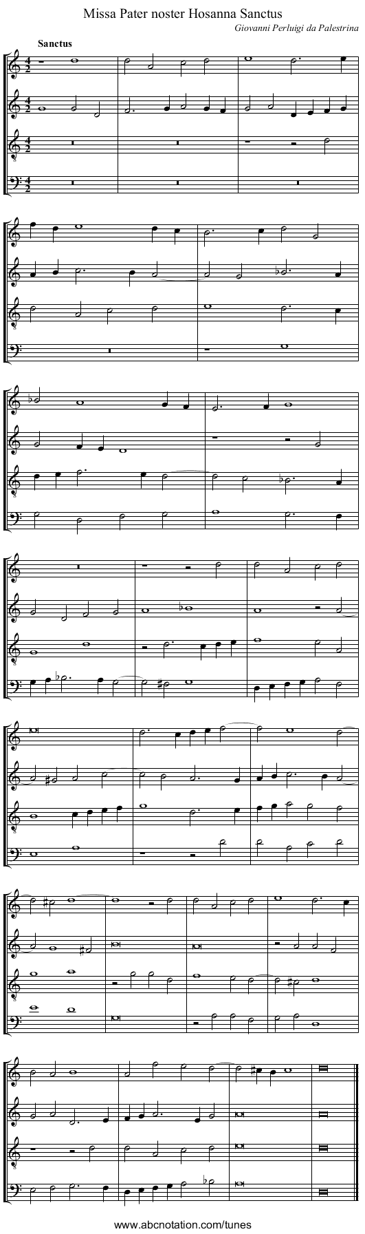 Missa Pater noster Hosanna Sanctus - staff notation