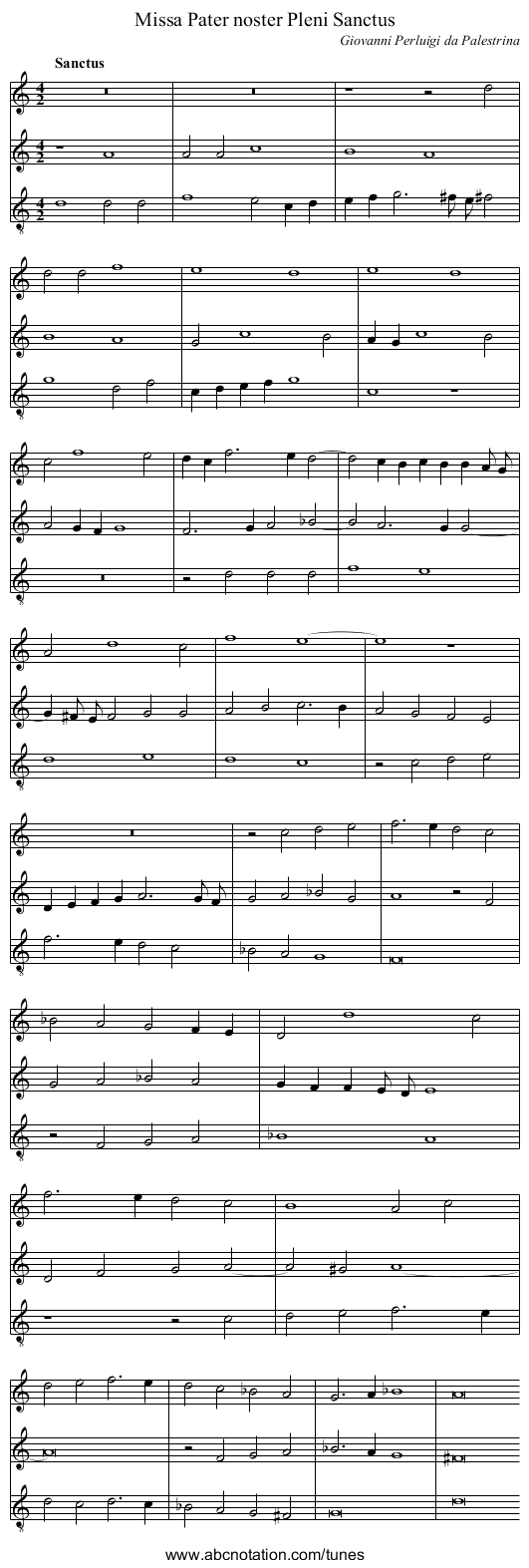 Missa Pater noster Pleni Sanctus - staff notation