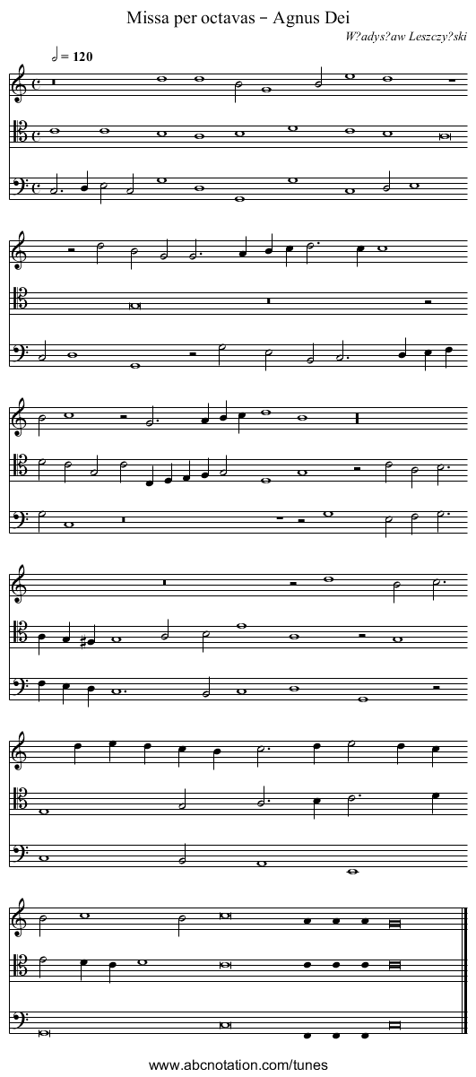Missa per octavas – Agnus Dei - staff notation