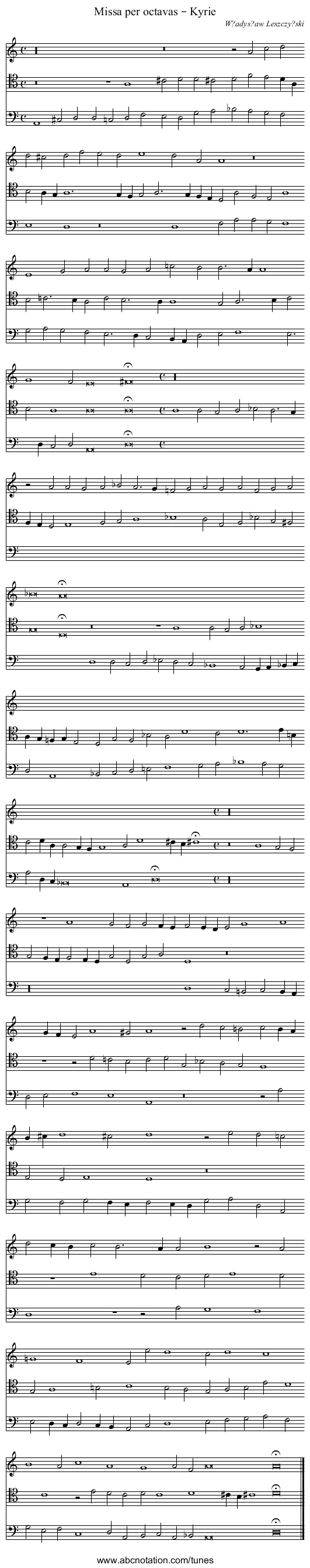 Missa per octavas – Kyrie - staff notation
