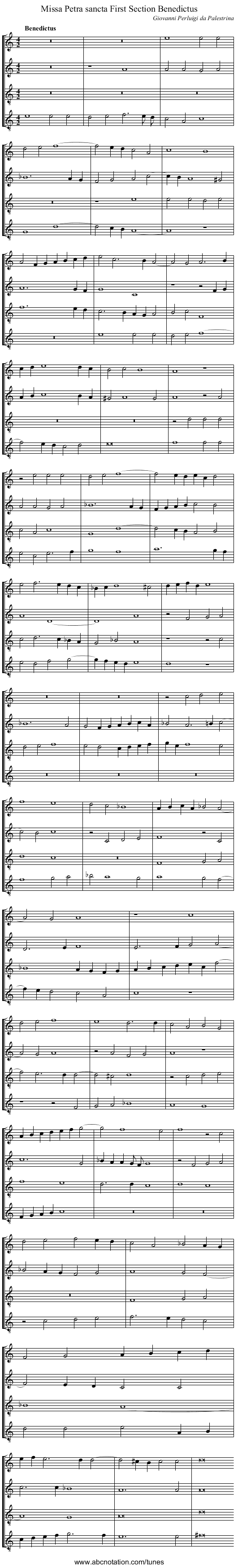 Missa Petra sancta First Section Benedictus - staff notation