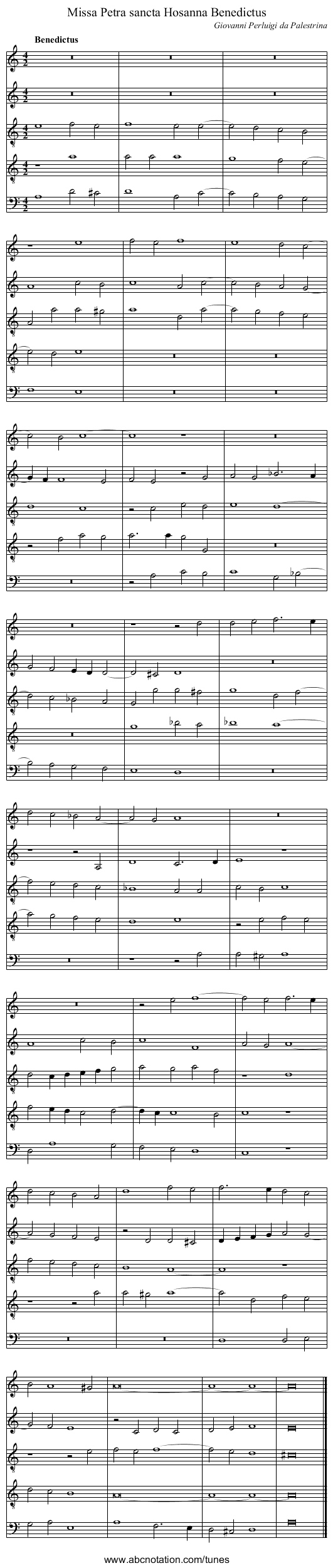 Missa Petra sancta Hosanna Benedictus - staff notation