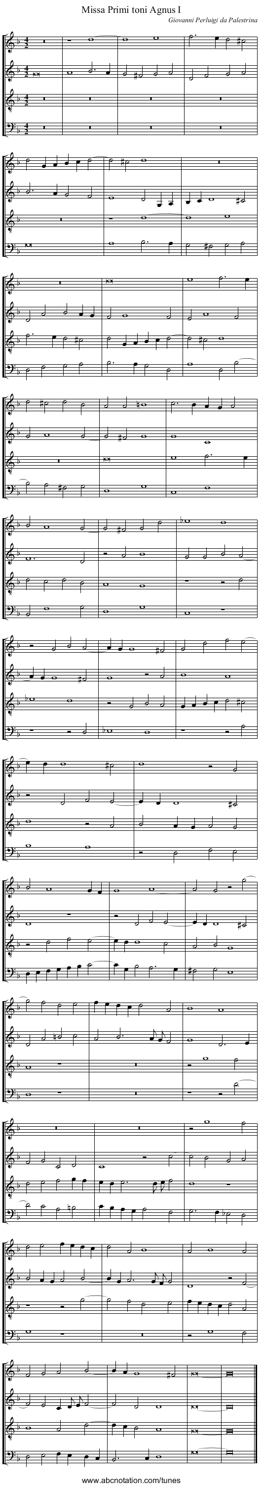 Missa Primi toni Agnus I - staff notation