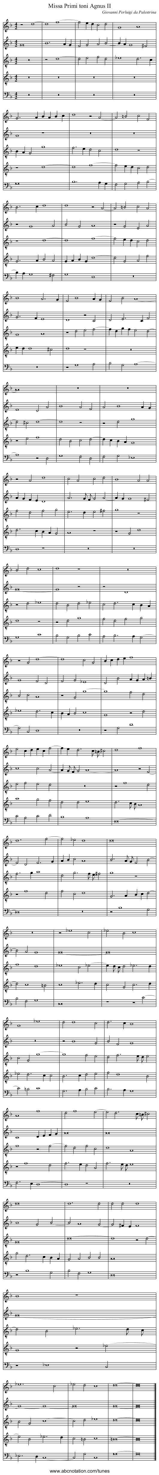 Missa Primi toni Agnus II - staff notation