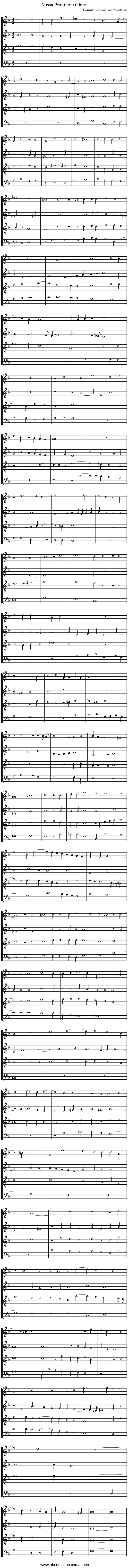 Missa Primi toni Gloria - staff notation