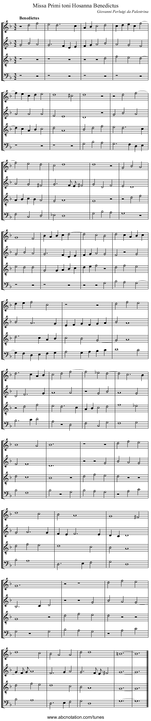 Missa Primi toni Hosanna Benedictus - staff notation