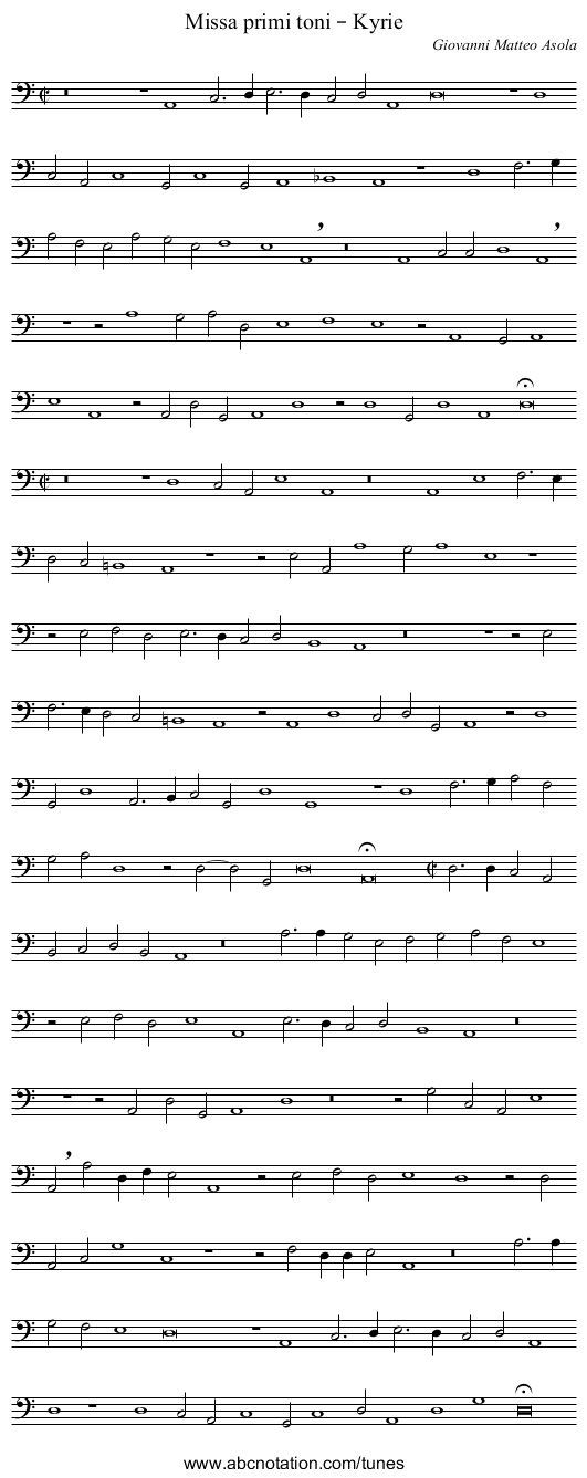 Missa primi toni – Kyrie - staff notation