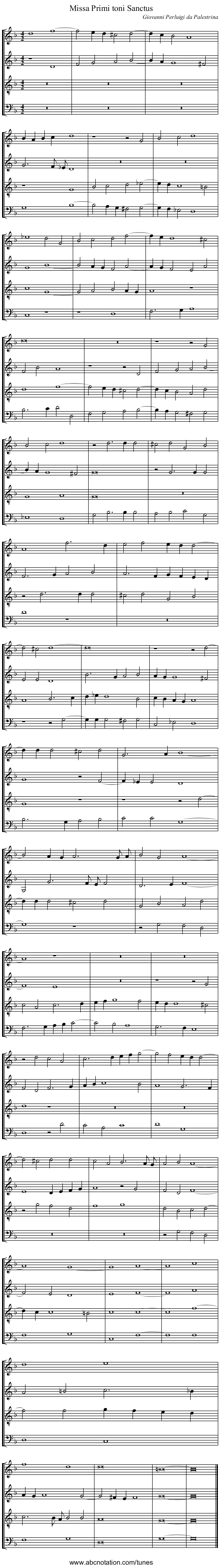 Missa Primi toni Sanctus - staff notation