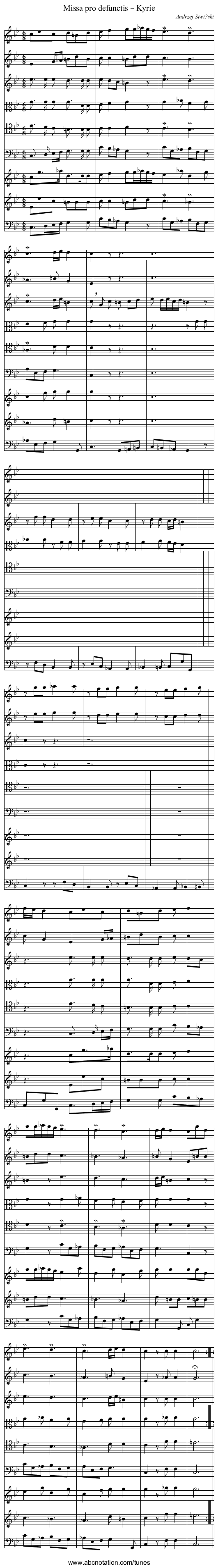 Missa pro defunctis – Kyrie - staff notation