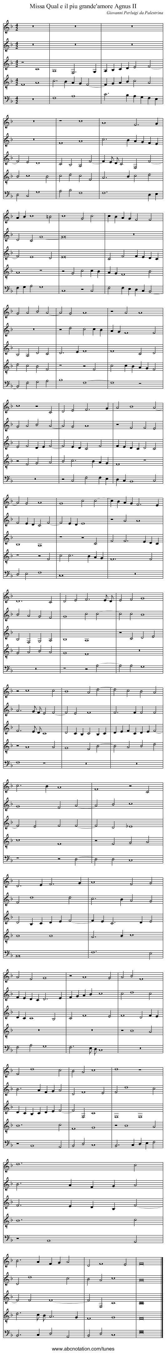 Missa Qual e il piu grande'amore Agnus II - staff notation