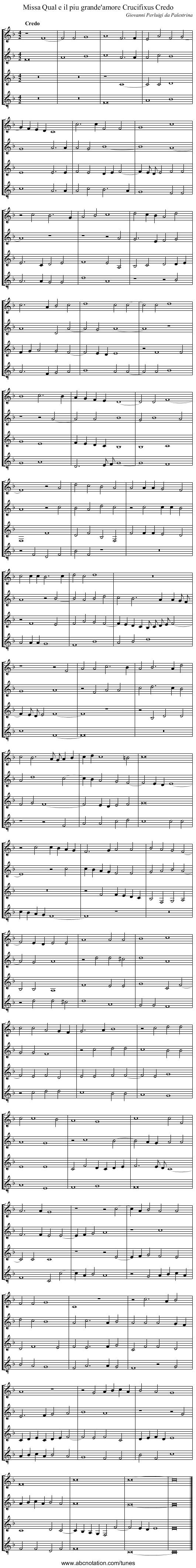 Missa Qual e il piu grande'amore Crucifixus Credo - staff notation
