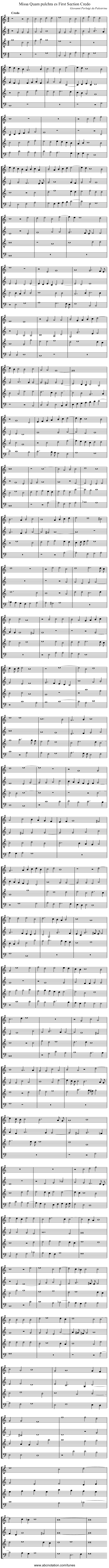 Missa Quam pulchra es First Section Credo - staff notation