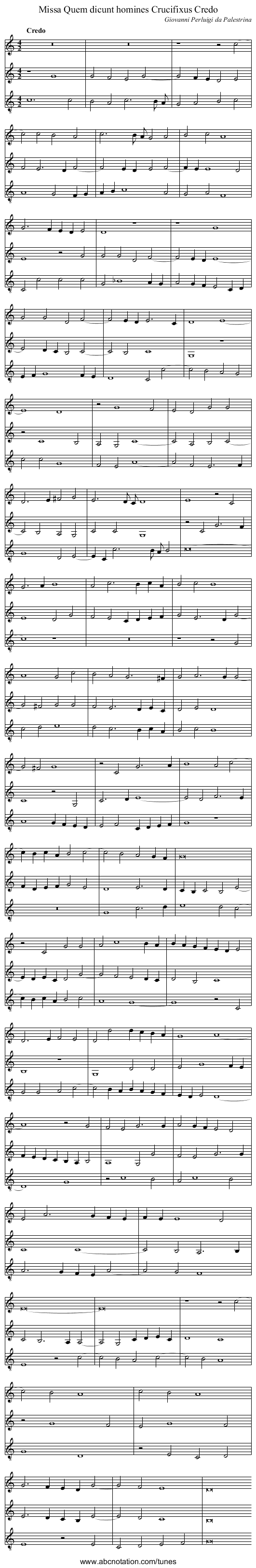 Missa Quem dicunt homines Crucifixus Credo - staff notation
