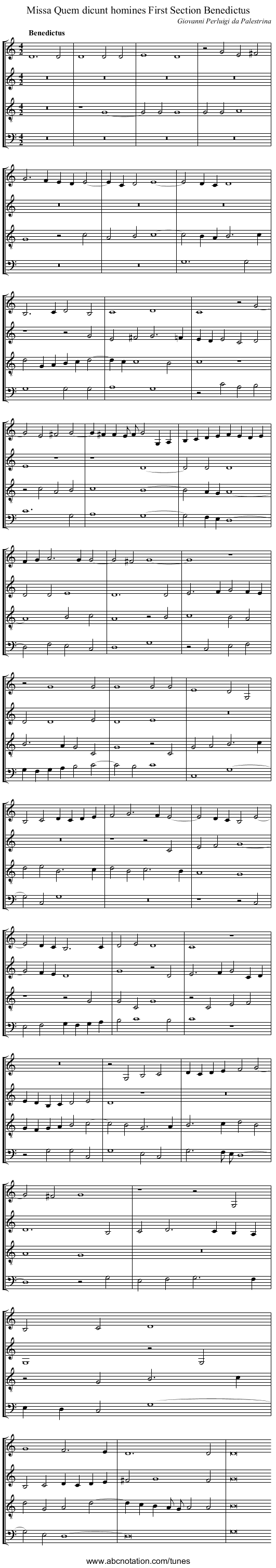 Missa Quem dicunt homines First Section Benedictus - staff notation